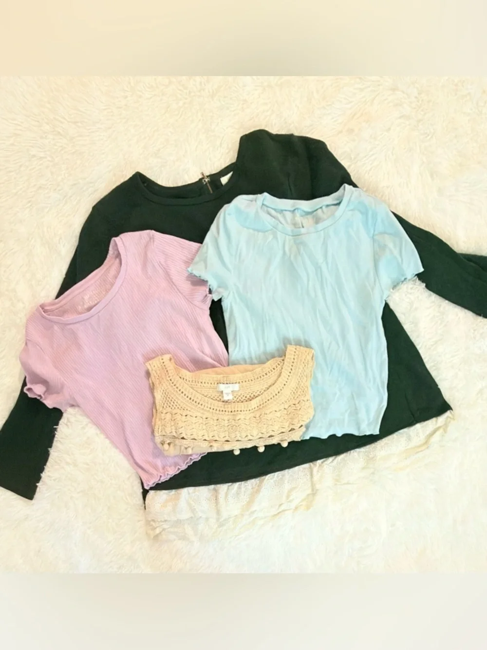 Bundle 4 Women’s Tops Sz M: J. Jill Crochet Tank, Umgee, Ribbed Tees - Mixed